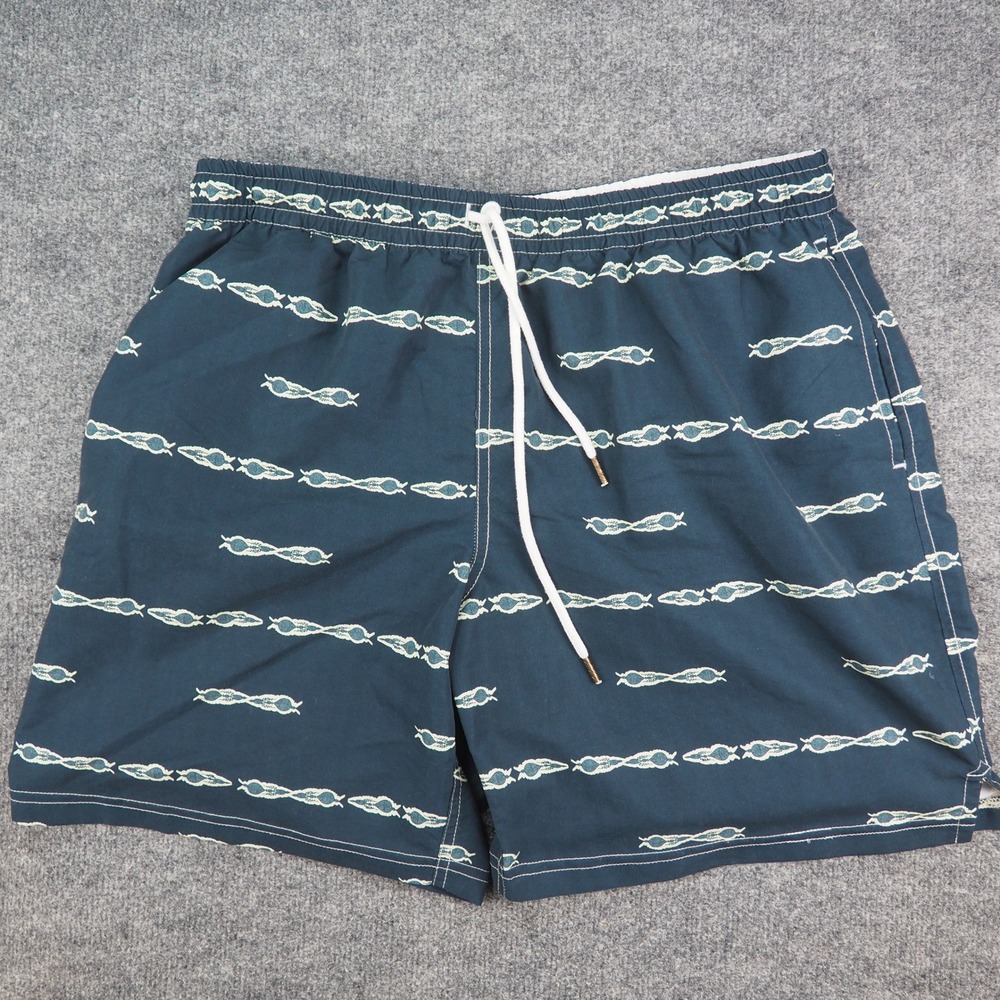 Billy Reid Swim Trunks Mens 2XL Navy Blue Pattern Made in Italy Resort Beachwear